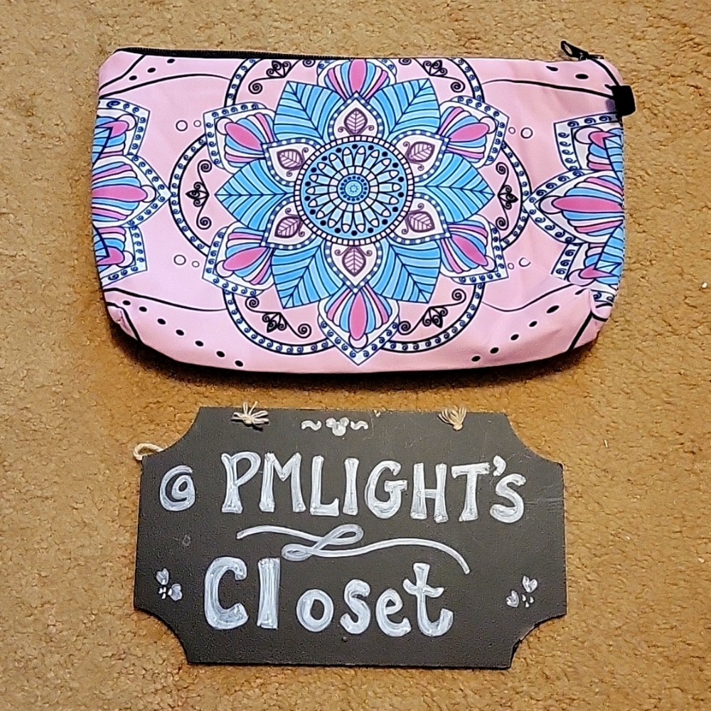 Zip Up Cosmetic Bag Small Mandala Pink Blue Black New in Package